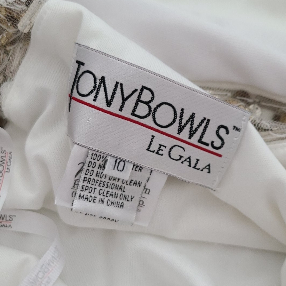 Tony Bowls White Gold Evening Prom Gown Size 10 - Picture 13 of 14